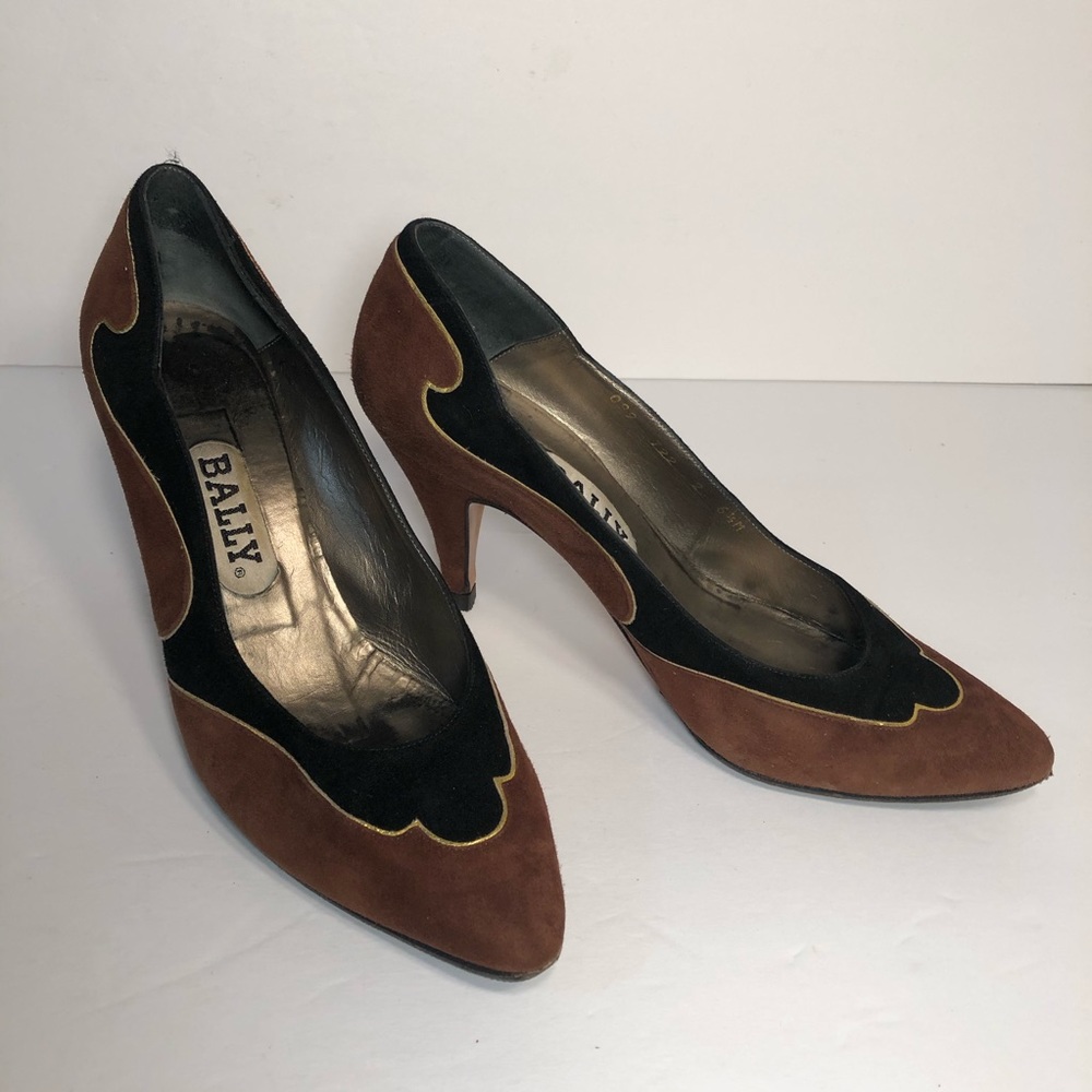 BALLY BROWN BLACK SUEDE PUMPS PREOWNED 6.5M